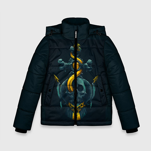 Зимняя куртка для мальчика Череп и золотой якорь / 3D-Черный – фото 1
