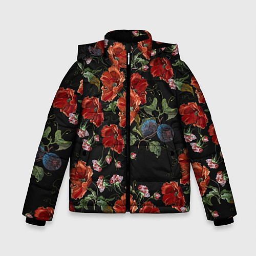 Зимняя куртка для мальчика Цветущие маки / 3D-Черный – фото 1