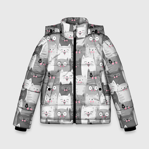 Зимняя куртка для мальчика Эмоции котов / 3D-Черный – фото 1