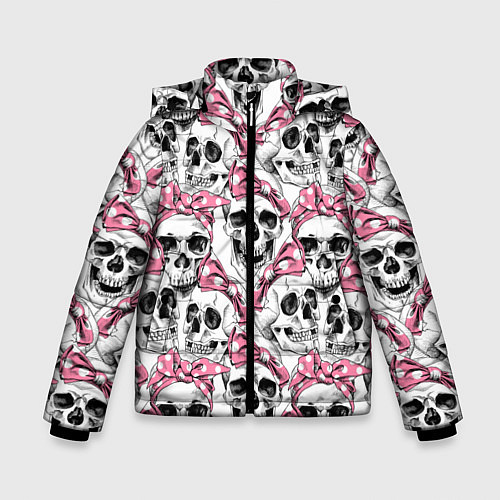 Зимняя куртка для мальчика Черепа в розовых платках / 3D-Черный – фото 1