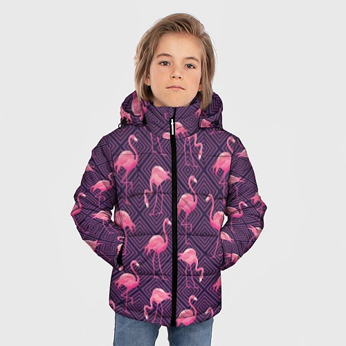 Зимняя куртка для мальчика Фиолетовые фламинго / 3D-Красный – фото 3