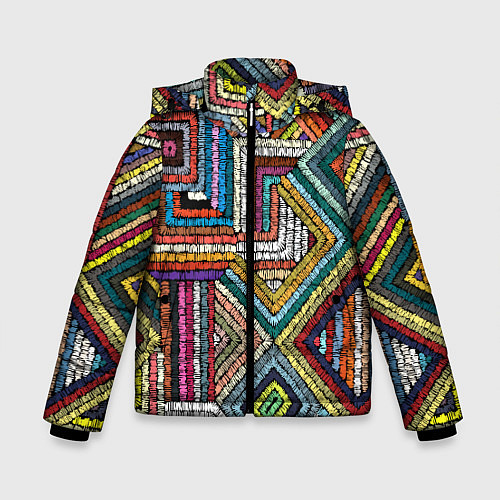 Зимняя куртка для мальчика Этнический орнамент вышивка / 3D-Черный – фото 1