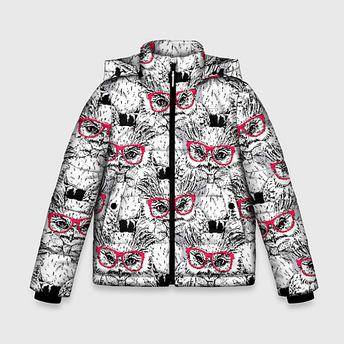 Зимняя куртка для мальчика Совы в очках / 3D-Черный – фото 1