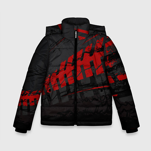 Зимняя куртка для мальчика Красный след на черном / 3D-Черный – фото 1