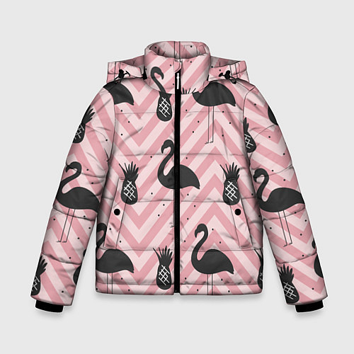 Зимняя куртка для мальчика Черный фламинго арт / 3D-Черный – фото 1