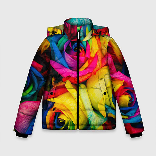 Зимняя куртка для мальчика Разноцветные розы / 3D-Черный – фото 1