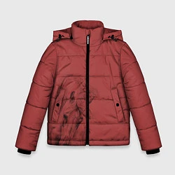 Куртка зимняя для мальчика Конь на красном фоне, цвет: 3D-черный