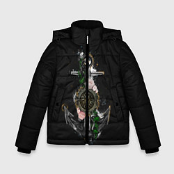 Куртка зимняя для мальчика Якорь с компасом и цветами, цвет: 3D-черный
