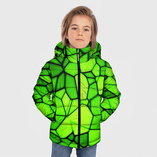 Зимняя куртка для мальчика Зеленая мозаика / 3D-Светло-серый – фото 3