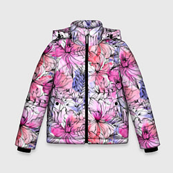 Куртка зимняя для мальчика Акварельные цветы, цвет: 3D-светло-серый