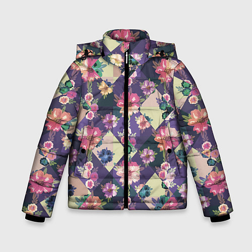 Зимняя куртка для мальчика Цветочный пазл / 3D-Черный – фото 1