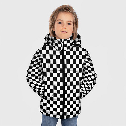 Зимняя куртка для мальчика Шахматка мелкая / 3D-Красный – фото 3