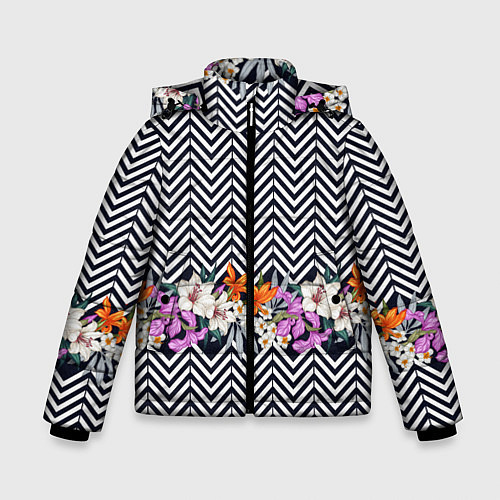 Зимняя куртка для мальчика Тропически цветы с орнаментом / 3D-Черный – фото 1