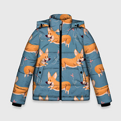 Куртка зимняя для мальчика Корги с бабочкой, цвет: 3D-светло-серый