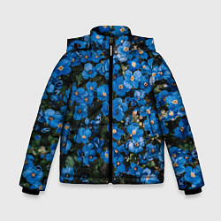 Куртка зимняя для мальчика Поле синих цветов фиалки лето, цвет: 3D-черный