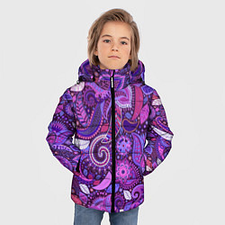 Куртка зимняя для мальчика Фиолетовый этнический дудлинг, цвет: 3D-черный — фото 2