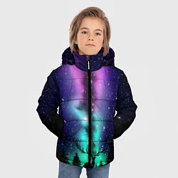 Куртка зимняя для мальчика Силуэт оленя северное сияние, цвет: 3D-черный — фото 2