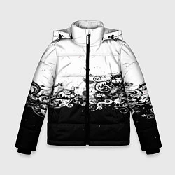 Куртка зимняя для мальчика Узоры линии черный белый чб, цвет: 3D-черный