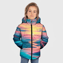 Куртка зимняя для мальчика Извилистая река закат природа, цвет: 3D-черный — фото 2