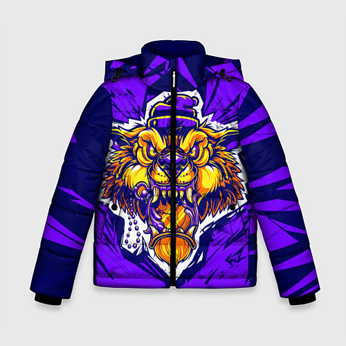 Зимняя куртка для мальчика Граффити Лев фиолетовый / 3D-Черный – фото 1