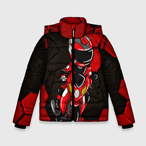 Зимняя куртка для мальчика Байкер Мотоциклист / 3D-Черный – фото 1