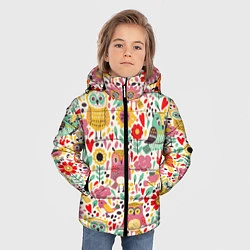 Куртка зимняя для мальчика Красочные совы и цветы, цвет: 3D-черный — фото 2