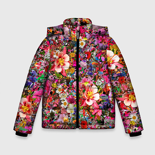 Зимняя куртка для мальчика Разные цветы / 3D-Черный – фото 1