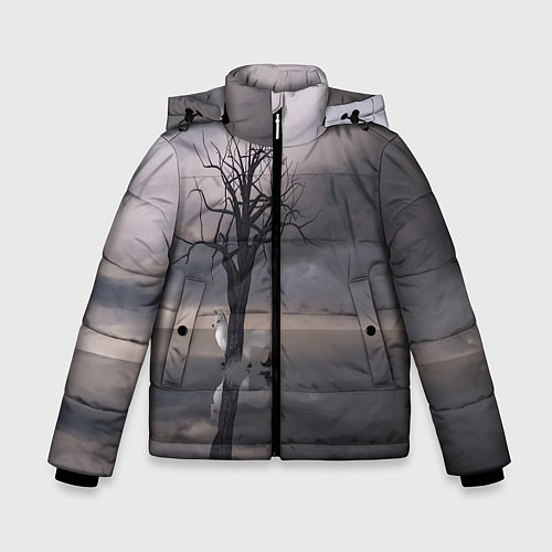Зимняя куртка для мальчика Черное древо и белый лис / 3D-Черный – фото 1