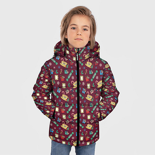 Зимняя куртка для мальчика Friends Новогодний бардовый / 3D-Светло-серый – фото 3