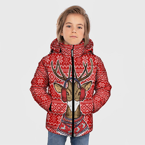 Зимняя куртка для мальчика Deer in a medical mask / 3D-Красный – фото 3
