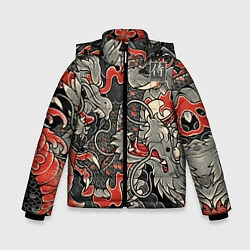 Куртка зимняя для мальчика Самурай Якудза, драконы, цвет: 3D-черный