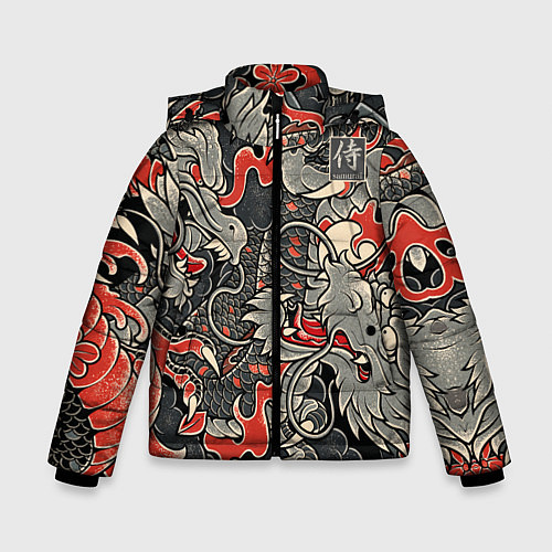 Зимняя куртка для мальчика Самурай Якудза, драконы / 3D-Черный – фото 1