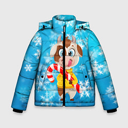 Куртка зимняя для мальчика Милый новогодний бычок, цвет: 3D-красный