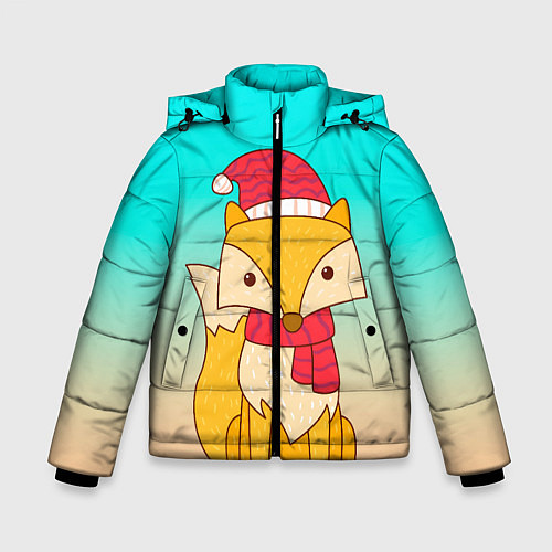 Зимняя куртка для мальчика Новогодний лис градиент / 3D-Черный – фото 1