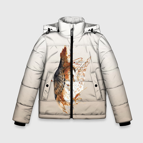 Зимняя куртка для мальчика Летящая сова рисунок / 3D-Черный – фото 1