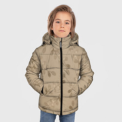 Куртка зимняя для мальчика Листья на бежевом фоне, цвет: 3D-светло-серый — фото 2