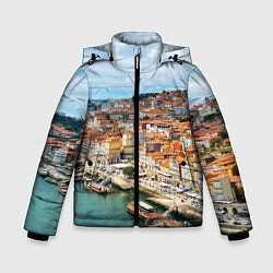 Куртка зимняя для мальчика Порту, оранжевые крыши, лодки, цвет: 3D-черный
