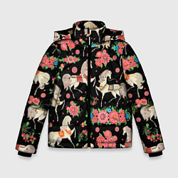 Куртка зимняя для мальчика Лошади и цветы, цвет: 3D-красный