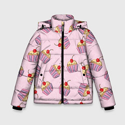 Куртка зимняя для мальчика Капкейки на розовом, цвет: 3D-черный