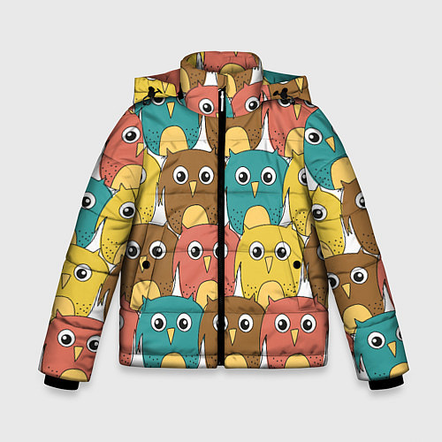 Зимняя куртка для мальчика Разноцветные совы / 3D-Черный – фото 1