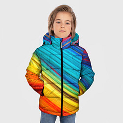 Куртка зимняя для мальчика Цветной мех диагональ, цвет: 3D-черный — фото 2