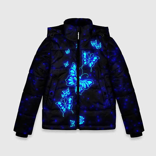 Зимняя куртка для мальчика Неоновые бабочки / 3D-Черный – фото 1