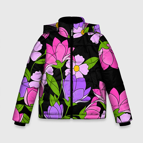 Зимняя куртка для мальчика Ночные цветы / 3D-Черный – фото 1