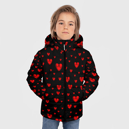 Зимняя куртка для мальчика Красные сердца / 3D-Красный – фото 3