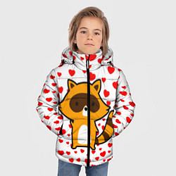 Куртка зимняя для мальчика Енот в сердечках, цвет: 3D-черный — фото 2
