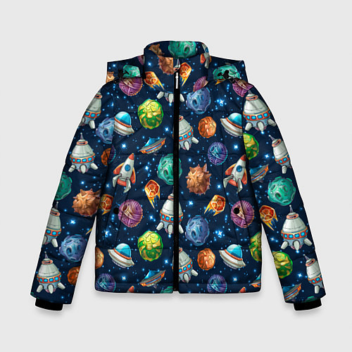 Зимняя куртка для мальчика Мультяшные планеты / 3D-Черный – фото 1