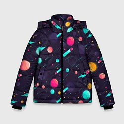 Куртка зимняя для мальчика Космические движения комет, цвет: 3D-черный