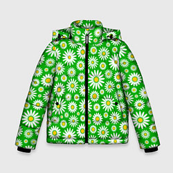 Куртка зимняя для мальчика Ромашки на зелёном фоне, цвет: 3D-черный