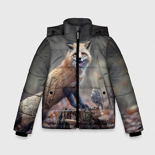 Зимняя куртка для мальчика Лисица и птичка / 3D-Черный – фото 1