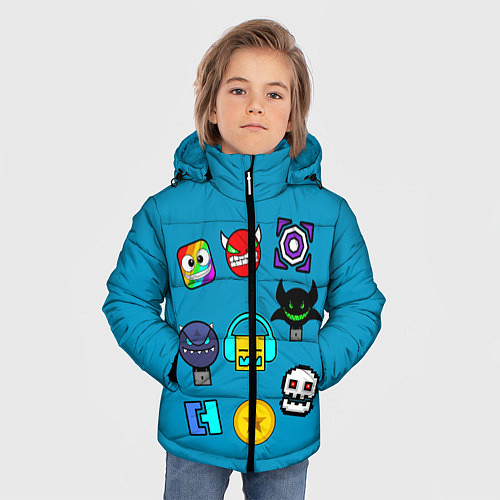 Зимняя куртка для мальчика Geometry Dash Icons / 3D-Светло-серый – фото 3